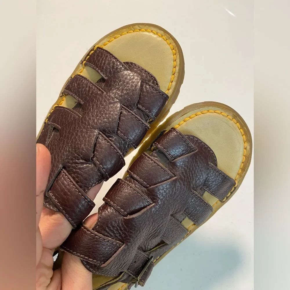 Dr Martens Sailor Fisherman Sandals Kids US 2 Brown Leather AirWair Buckle - Picture 2 of 7